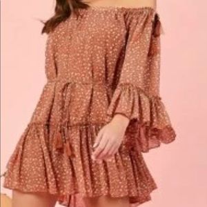 OFF THE SHOULDER FLORAL TASSEL DRESS WOMENS SIZE SMALL